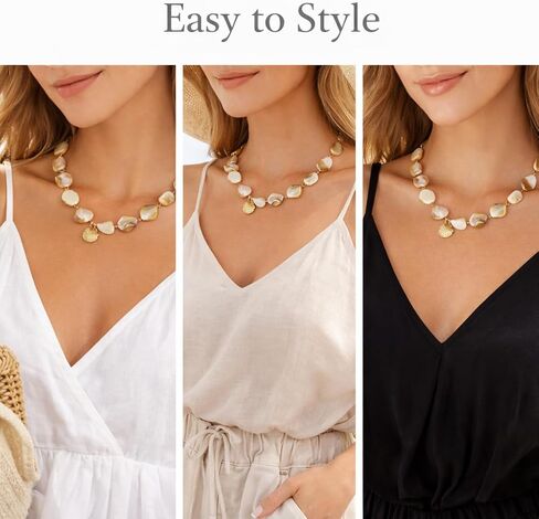 Yumikoo Chunky Shell Necklace for Women, Beach Statement Necklace with Gold Seashell Pendant, Summer Beaded Choker, Beachy Vacation Jewelry, Shell Necklaces for Women in Kuwait
