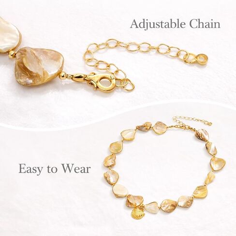 Yumikoo Chunky Shell Necklace for Women, Beach Statement Necklace with Gold Seashell Pendant, Summer Beaded Choker, Beachy Vacation Jewelry, Shell Necklaces for Women in Kuwait