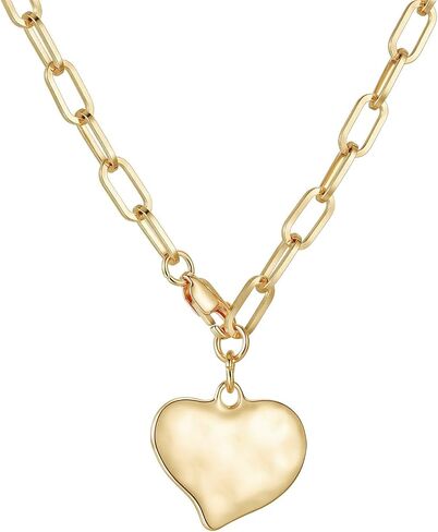 Glowave Chunky Heart Necklace Paperclip Necklaces for Women Chunky Gold Charm Pendant Silver Jewelry in Saudi Arabia