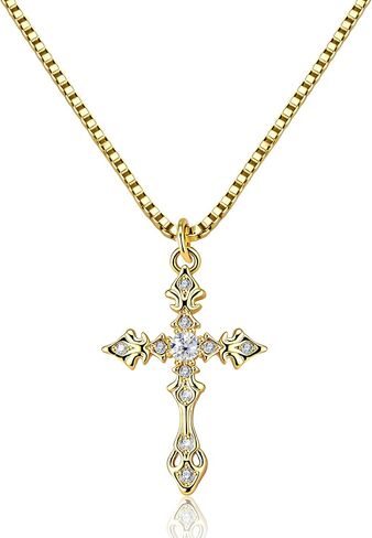 ALEXCRAFT Gold Cross Necklace for Women Cubic Zirconia Dainty Cross Pendant Necklace for Women Hypoallergenic 14K Gold Plated Simple Pendant Chain Minimalist Jewelry Gifts for Daily in Kuwait