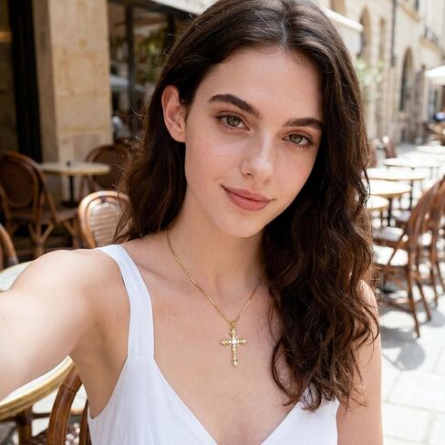 ALEXCRAFT Gold Cross Necklace for Women Cubic Zirconia Dainty Cross Pendant Necklace for Women Hypoallergenic 14K Gold Plated Simple Pendant Chain Minimalist Jewelry Gifts for Daily in Kuwait