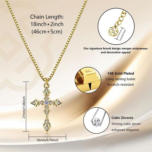 ALEXCRAFT Gold Cross Necklace for Women Cubic Zirconia Dainty Cross Pendant Necklace for Women Hypoallergenic 14K Gold Plated Simple Pendant Chain Minimalist Jewelry Gifts for Daily in Kuwait
