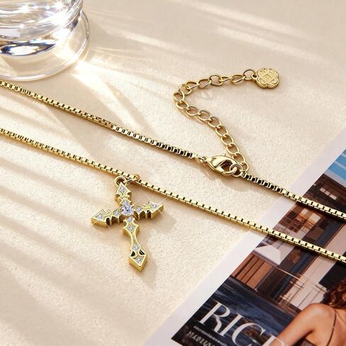 ALEXCRAFT Gold Cross Necklace for Women Cubic Zirconia Dainty Cross Pendant Necklace for Women Hypoallergenic 14K Gold Plated Simple Pendant Chain Minimalist Jewelry Gifts for Daily in Kuwait