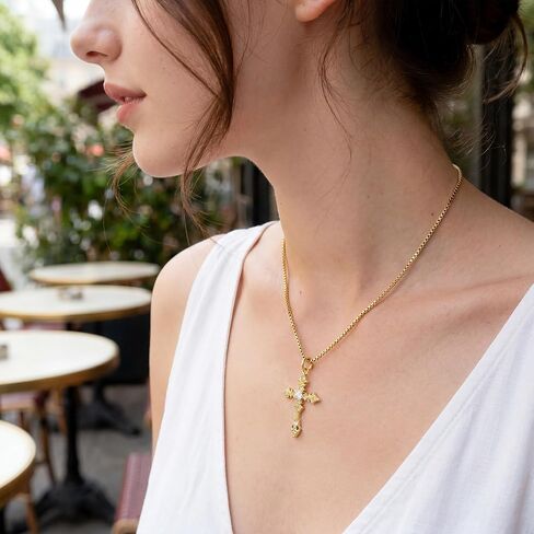 ALEXCRAFT Gold Cross Necklace for Women Cubic Zirconia Dainty Cross Pendant Necklace for Women Hypoallergenic 14K Gold Plated Simple Pendant Chain Minimalist Jewelry Gifts for Daily in Kuwait