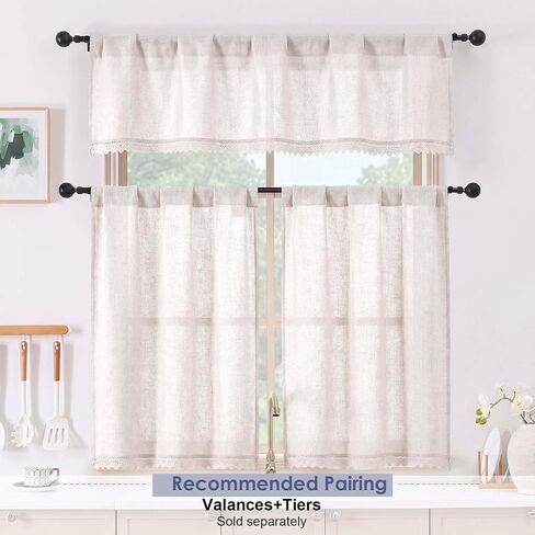 Chyhomenyc Boho Lace Kitchen Curtains 24 Inch Length - Light Filtering Faux Linen Vintage Half Window Cafe Curtains, Short Curtain Tiers for Bathroom RV Camper, 26Wx24L, 2 Pieces, Natural in Kuwait