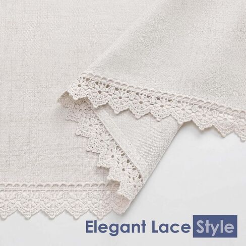 Chyhomenyc Boho Lace Kitchen Curtains 24 Inch Length - Light Filtering Faux Linen Vintage Half Window Cafe Curtains, Short Curtain Tiers for Bathroom RV Camper, 26Wx24L, 2 Pieces, Natural in Kuwait