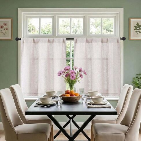 Chyhomenyc Boho Lace Kitchen Curtains 24 Inch Length - Light Filtering Faux Linen Vintage Half Window Cafe Curtains, Short Curtain Tiers for Bathroom RV Camper, 26Wx24L, 2 Pieces, Natural in Kuwait