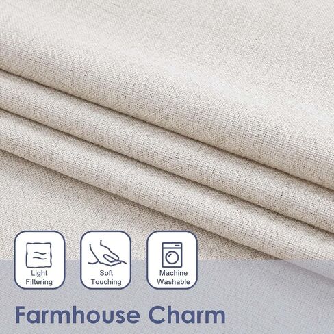 Chyhomenyc Boho Lace Kitchen Curtains 24 Inch Length - Light Filtering Faux Linen Vintage Half Window Cafe Curtains, Short Curtain Tiers for Bathroom RV Camper, 26Wx24L, 2 Pieces, Natural in Kuwait