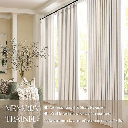 Natural Pinch Pleated Linen Curtains 84 Inch Long 2 Panels Set for Living Room Bedroom Cream Birch Flax Textured Light Filtering Neutral Back Tab Pinch Pleat Hooks Rings Curtain Drapes 84 Inch Length in Saudi Arabia