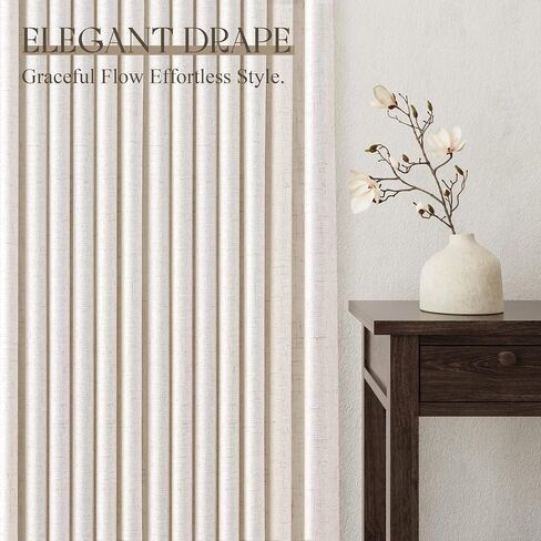 Natural Pinch Pleated Linen Curtains 84 Inch Long 2 Panels Set for Living Room Bedroom Cream Birch Flax Textured Light Filtering Neutral Back Tab Pinch Pleat Hooks Rings Curtain Drapes 84 Inch Length in Saudi Arabia