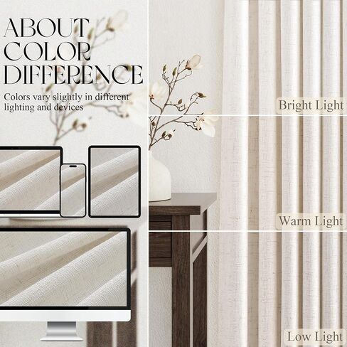 Natural Pinch Pleated Linen Curtains 84 Inch Long 2 Panels Set for Living Room Bedroom Cream Birch Flax Textured Light Filtering Neutral Back Tab Pinch Pleat Hooks Rings Curtain Drapes 84 Inch Length in Saudi Arabia
