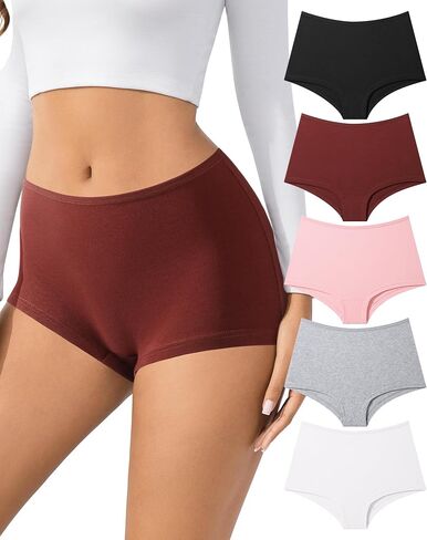 SIONCY Womens Boyshort Underwear Cotton Full Coverage Boy Shorts Panties High Waisted Soft Boxer Briefs, 5 Pack in Saudi Arabia