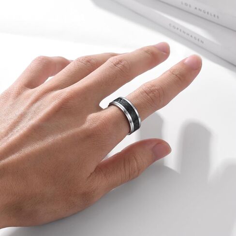 Tungsten Rings for Mens Silver/Black Plated Carbon Fiber Ring Tungsten Wedding Bands Size 7-12 Statement Jewelry in Kuwait