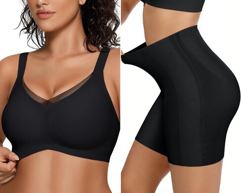 OEAK Womens Wireless Bras V Mesh Comfortable & Tummy Control Shapewear Black XL in Kuwait