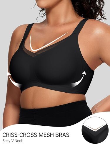 OEAK Womens Wireless Bras V Mesh Comfortable & Tummy Control Shapewear Black XL in Kuwait