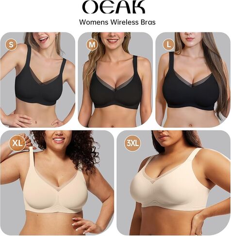 OEAK Womens Wireless Bras V Mesh Comfortable & Tummy Control Shapewear Black XL in Kuwait