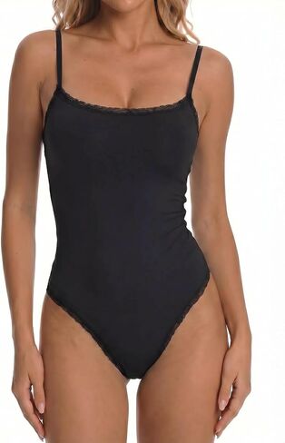 CORSKI Elegant Lace Square Neck Bodysuit for Women – Sleeveless Spaghetti Strap Tank Top for Sexy, Chic Look in Saudi Arabia