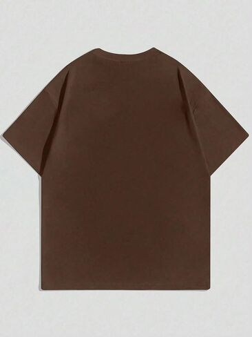 Men's Coffee Color Short Sleeve T-Shirt, Minimalist Mountain Silhouette Graphic Tee, Casual Crew Neck Summer Top in Kuwait