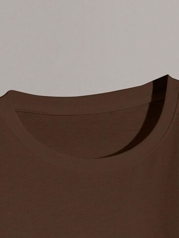 Men's Coffee Color Short Sleeve T-Shirt, Minimalist Mountain Silhouette Graphic Tee, Casual Crew Neck Summer Top in Kuwait