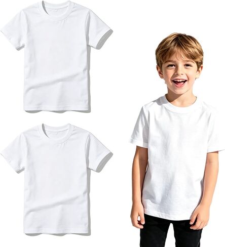 ORJ 2 Pack Cotton Kids White T Shirts,Boys Undershirts, T Shirts & Tank Tops, Blank Tee for Crew Neck in Saudi Arabia