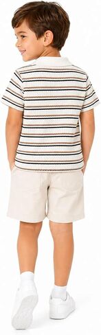 Boys Striped Knit Polo Shirt Short Sleeve Retro V Neck Collared Tops School Days in Saudi Arabia