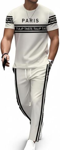 Men's 2 Piece Outfit Casual Short Sleeve T-Shirt and Pants Set Tracksuit Activewear Letter Print Graphic Tee Joggers Sportswear Summer Loungewear Athletic Outfits-XL in Kuwait