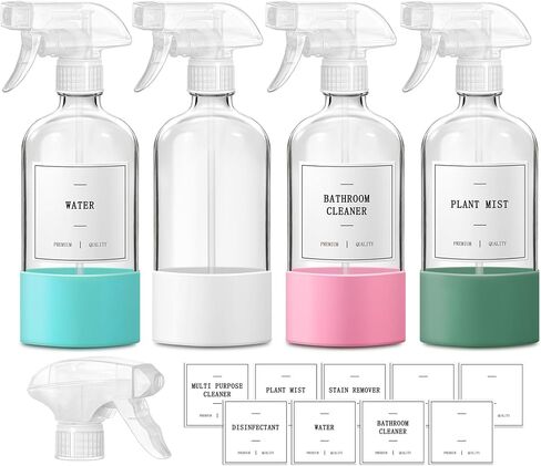 Glass Spray Bottles for Cleaning, 3 Pack Clear Empty Spray Bottle for Cleaning Solutions, 17 fl oz Reusable Spray Bottle for Plants with Silicone Boot, Cleaning Spray Containers with Labels in Saudi Arabia