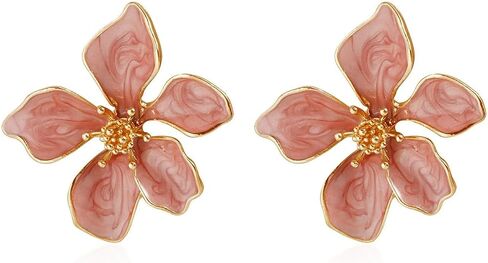 Gold Flower Studs Earring Hawaiian Floral Earrings for Women Trendy Petal Statement Earrings Summer Dresses Outfits Fashion Jewelry Accessories in Kuwait