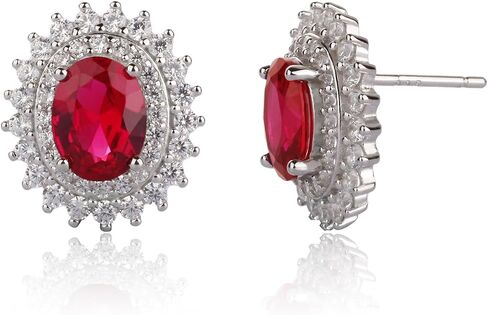 925 Sterling Silver Birthstone Stud Earrings for Women, Large Statement Oval Cubic Zirconia Halo Earrings, Princess Diana Style, Hypoallergenic Jewelry Gift for Birthday Anniversary Wedding Engagement in Saudi Arabia