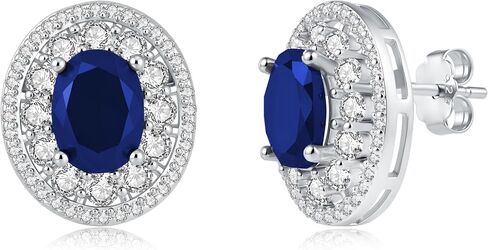 925 Sterling Silver Birthstone Stud Earrings for Women, Large Statement Oval Cubic Zirconia Halo Earrings, Princess Diana Style, Hypoallergenic Jewelry Gift for Birthday Anniversary Wedding Engagement in Kuwait