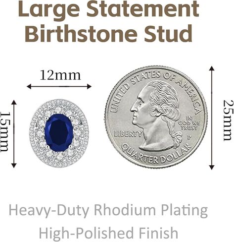 925 Sterling Silver Birthstone Stud Earrings for Women, Large Statement Oval Cubic Zirconia Halo Earrings, Princess Diana Style, Hypoallergenic Jewelry Gift for Birthday Anniversary Wedding Engagement in Kuwait