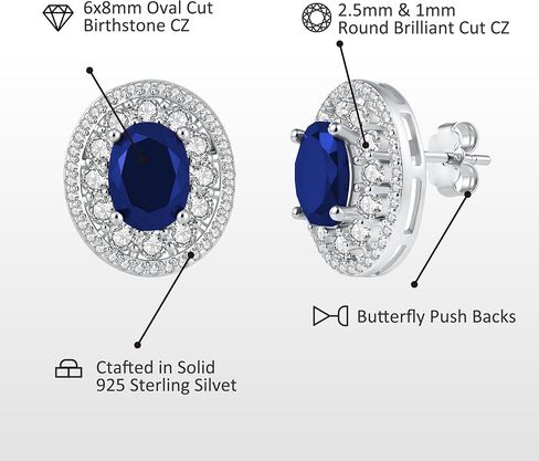 925 Sterling Silver Birthstone Stud Earrings for Women, Large Statement Oval Cubic Zirconia Halo Earrings, Princess Diana Style, Hypoallergenic Jewelry Gift for Birthday Anniversary Wedding Engagement in Kuwait