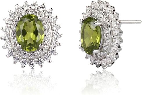 925 Sterling Silver Birthstone Stud Earrings for Women, Large Statement Oval Cubic Zirconia Halo Earrings, Princess Diana Style, Hypoallergenic Jewelry Gift for Birthday Anniversary Wedding Engagement in Kuwait