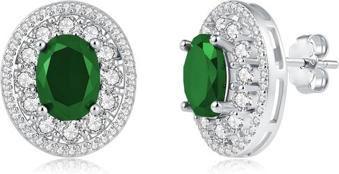 925 Sterling Silver Birthstone Stud Earrings for Women, Large Statement Oval Cubic Zirconia Halo Earrings, Princess Diana Style, Hypoallergenic Jewelry Gift for Birthday Anniversary Wedding Engagement in Kuwait
