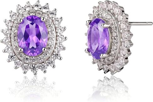 925 Sterling Silver Birthstone Stud Earrings for Women, Large Statement Oval Cubic Zirconia Halo Earrings, Princess Diana Style, Hypoallergenic Jewelry Gift for Birthday Anniversary Wedding Engagement in Kuwait