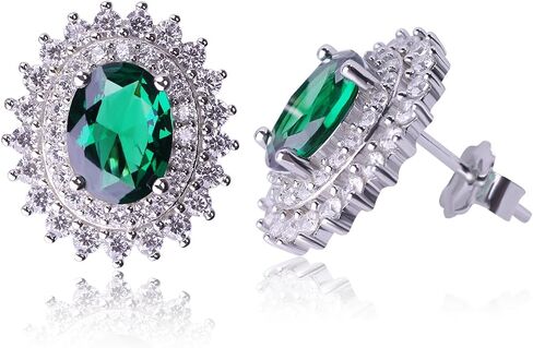925 Sterling Silver Birthstone Stud Earrings for Women, Large Statement Oval Cubic Zirconia Halo Earrings, Princess Diana Style, Hypoallergenic Jewelry Gift for Birthday Anniversary Wedding Engagement in Kuwait