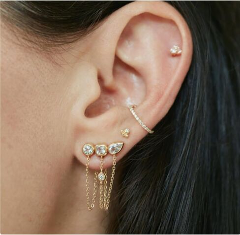 Tassel Zircon Earrings with Chain Dangles, Gold Tone Crystal Stud Earrings, Gift for Loved Ones in Kuwait