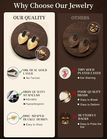 4 Pairs Chunky Gold Stud Earrings for Women: Tiger Eye Stud Earring 14K Gold Plated Stainless Steel Statement Earrings Set Black Enamel Trendy Vintage Earring Statement Jewelry with Disc Back in Saudi Arabia