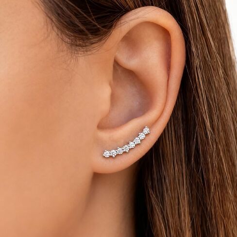 White Gold Plated Ear Crawler Earrings for Women - Delicate Leaf Ear Climbers Ear Cuff Studs Trendy Jewelry in Kuwait