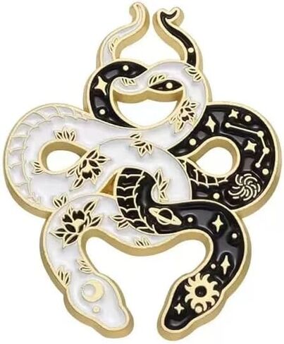 Yin Yang Snakes Enamel Pin - Black White Coiled Serpent with Gold Accents Metal Badge | Gothic Celestial Accessory for Backpack Jacket Hat | Gift for Snake Lovers in Saudi Arabia