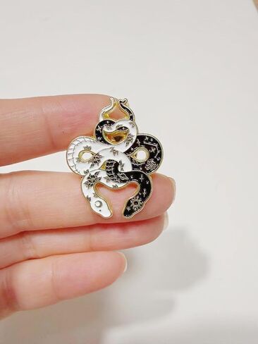 Yin Yang Snakes Enamel Pin - Black White Coiled Serpent with Gold Accents Metal Badge | Gothic Celestial Accessory for Backpack Jacket Hat | Gift for Snake Lovers in Saudi Arabia