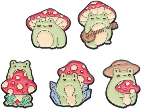 5Pcs Frog Enamel Pins Set Mushroom Cute Frog Badge Pins Animal Brooches Lapel Pin Decoration For Backpacks Badges Hats Bags in Kuwait