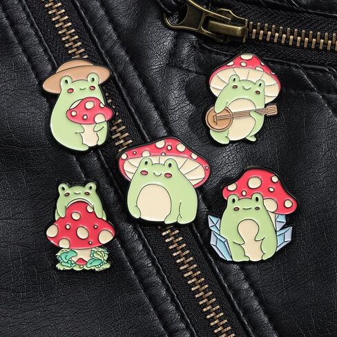 5Pcs Frog Enamel Pins Set Mushroom Cute Frog Badge Pins Animal Brooches Lapel Pin Decoration For Backpacks Badges Hats Bags in Kuwait