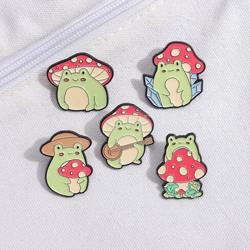 5Pcs Frog Enamel Pins Set Mushroom Cute Frog Badge Pins Animal Brooches Lapel Pin Decoration For Backpacks Badges Hats Bags in Kuwait