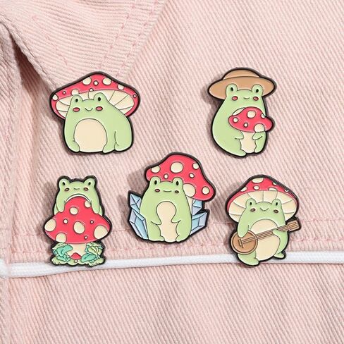 5Pcs Frog Enamel Pins Set Mushroom Cute Frog Badge Pins Animal Brooches Lapel Pin Decoration For Backpacks Badges Hats Bags in Kuwait