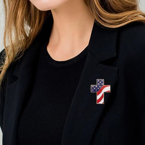 American Flag Pin Usa Flag Lapel Pin Cross Faith Brooch Freedom Jewelry Country Gifts for Women Men in Kuwait