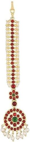Bharatanatyam Kemp Gold Bead Temple Tikka, Traditional South Indian Classical Dance Jewelry, Bridal Hair Accessory for Weddings, Festivals,Temple Visits Events (AD:0001) in Kuwait