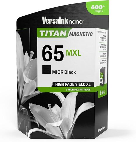 VersaInk-Nano HP 65 MXL Titan-Magnetic (MICR 3-in-1) Black Ink Cartridge Replacement of HP 65 and 65 XL, Works with HP Deskjet 3700, 2600 Series, HP Envy 5000 Series in Kuwait