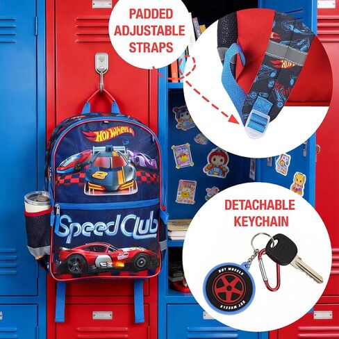 BIOWORLD Unisex Kids Led Lights Hot Wheels Five-Piece Backpack Set with Lunch Kit, Spinner Keychain, Carabiner, and A Utility Case (Little Kid/Big Kid) Red One Size in Kuwait