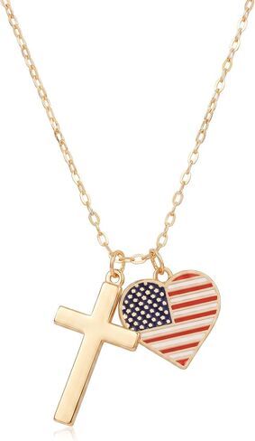 America 250th Anniversary Cross Necklace for Women Men 18K Gold Plated USA Flag Pendant Patriotic July 4th Semiquincentennial Jewelry Gift Religious Faith Christian Flag Charms in Kuwait